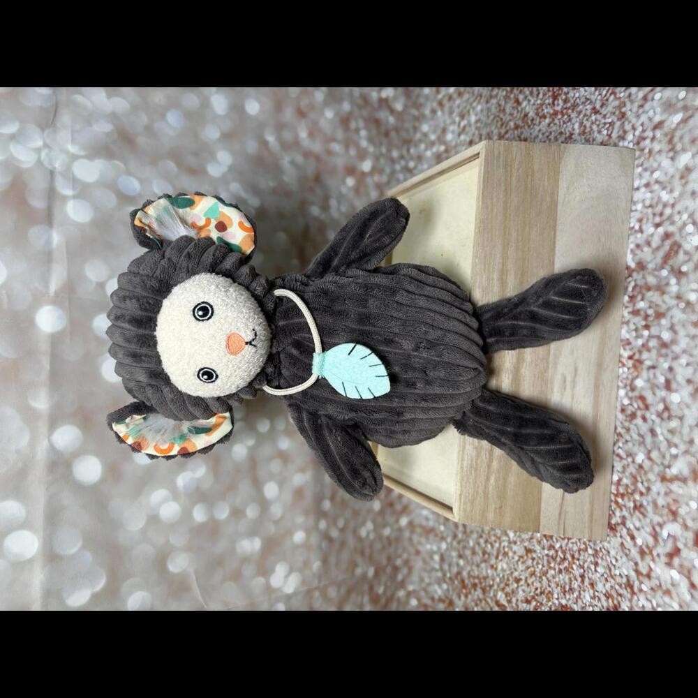 Les Deglingos Marmoset Monkey Plush Lovey Toy Ribbed Gray Corduroy 13"